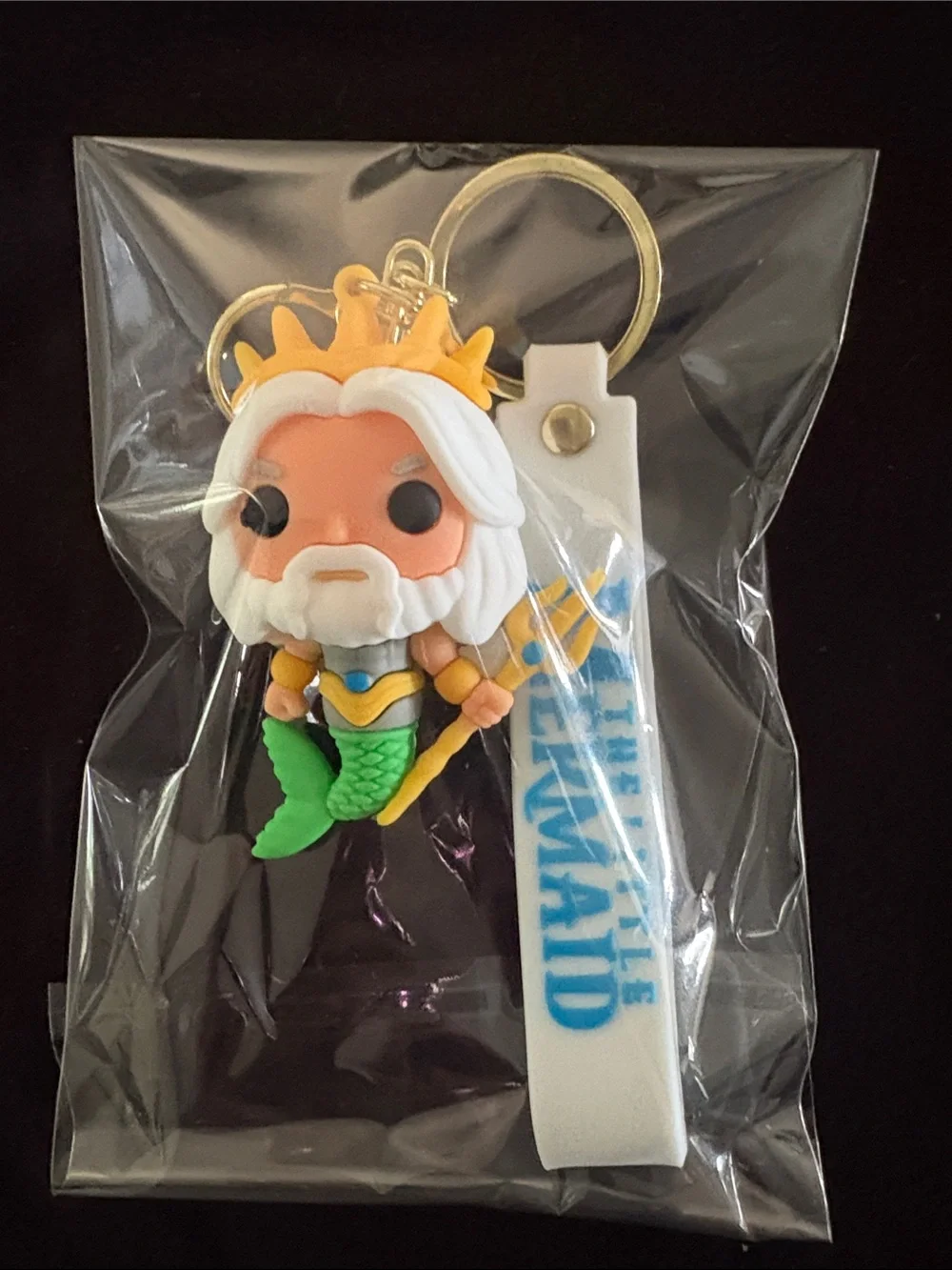 Little Mermaid King Triton Keychain Bag Charm - Gold, White, Green